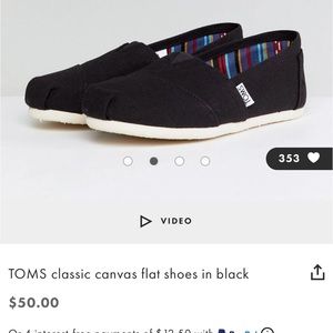 TOMS classic canvas flat shoes NWOT - black